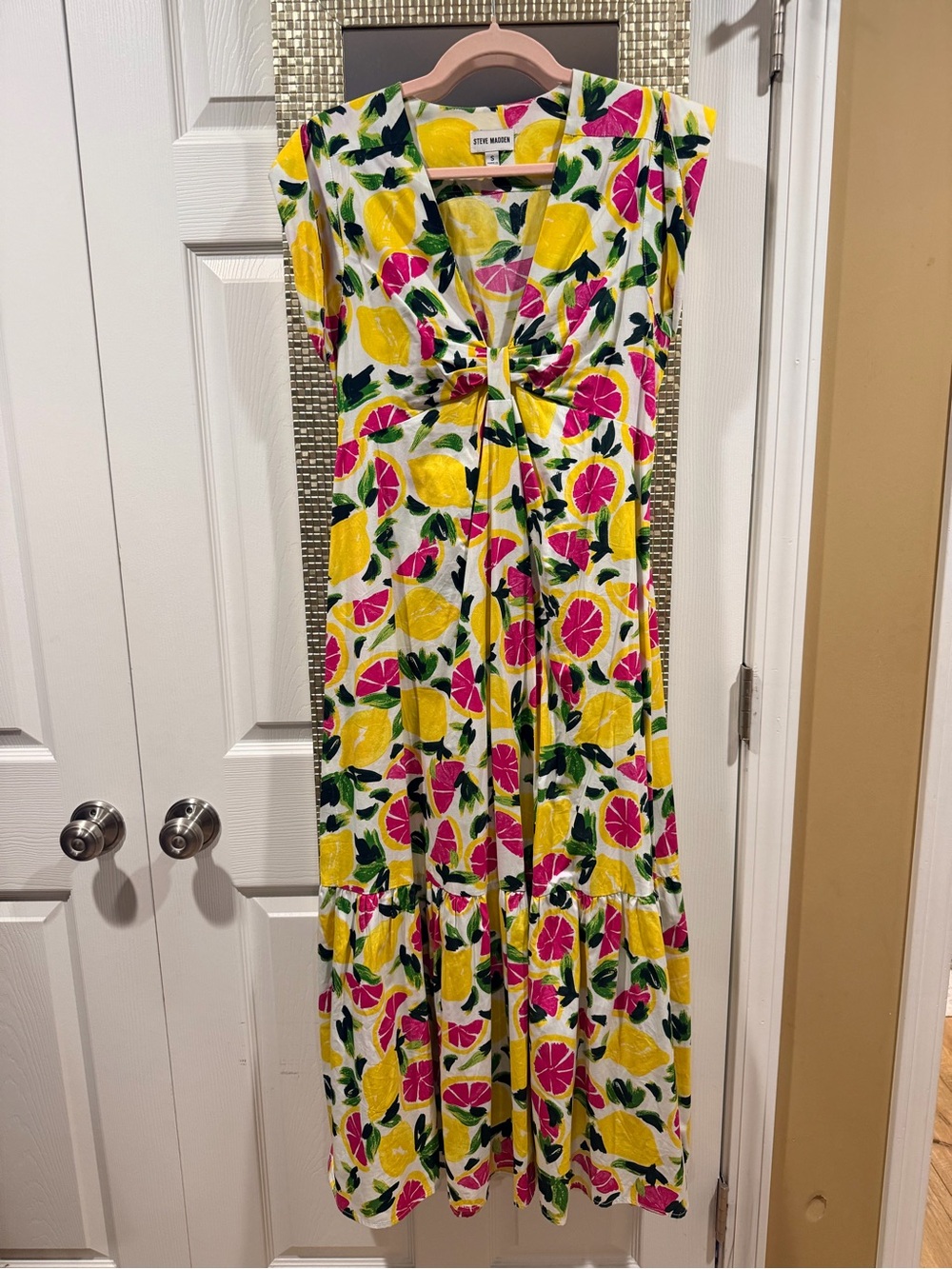 Steve Madden White Dress with Yellow and Pink Lemon Print